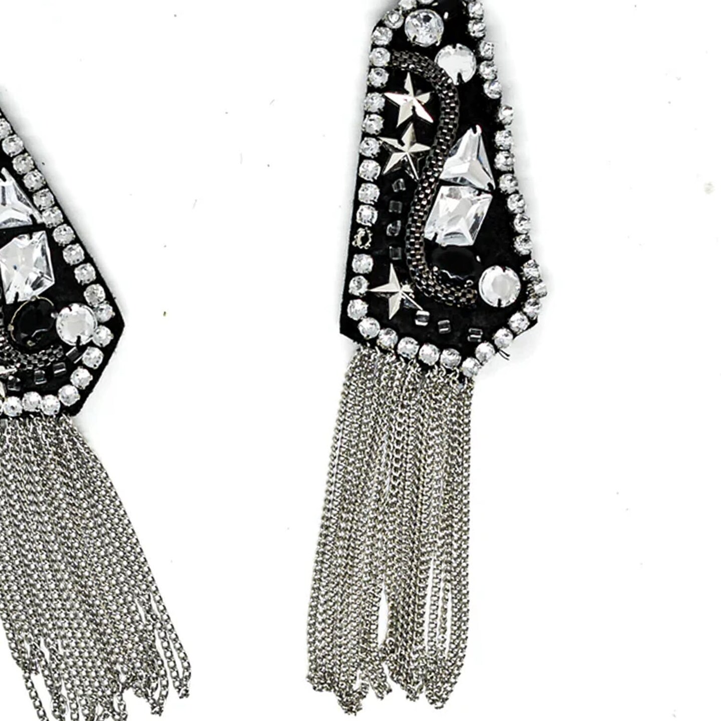 Studded Rhinestone Shoulder Pads with Tassel Chain for Festival Costumes