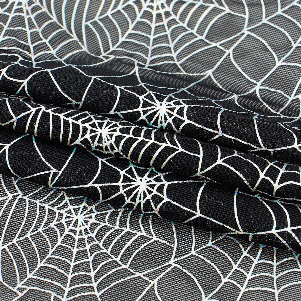 1 Yard Spiderweb Foiled Mesh Spandex Fabric 4 Way Stretch 58 60 inch Width