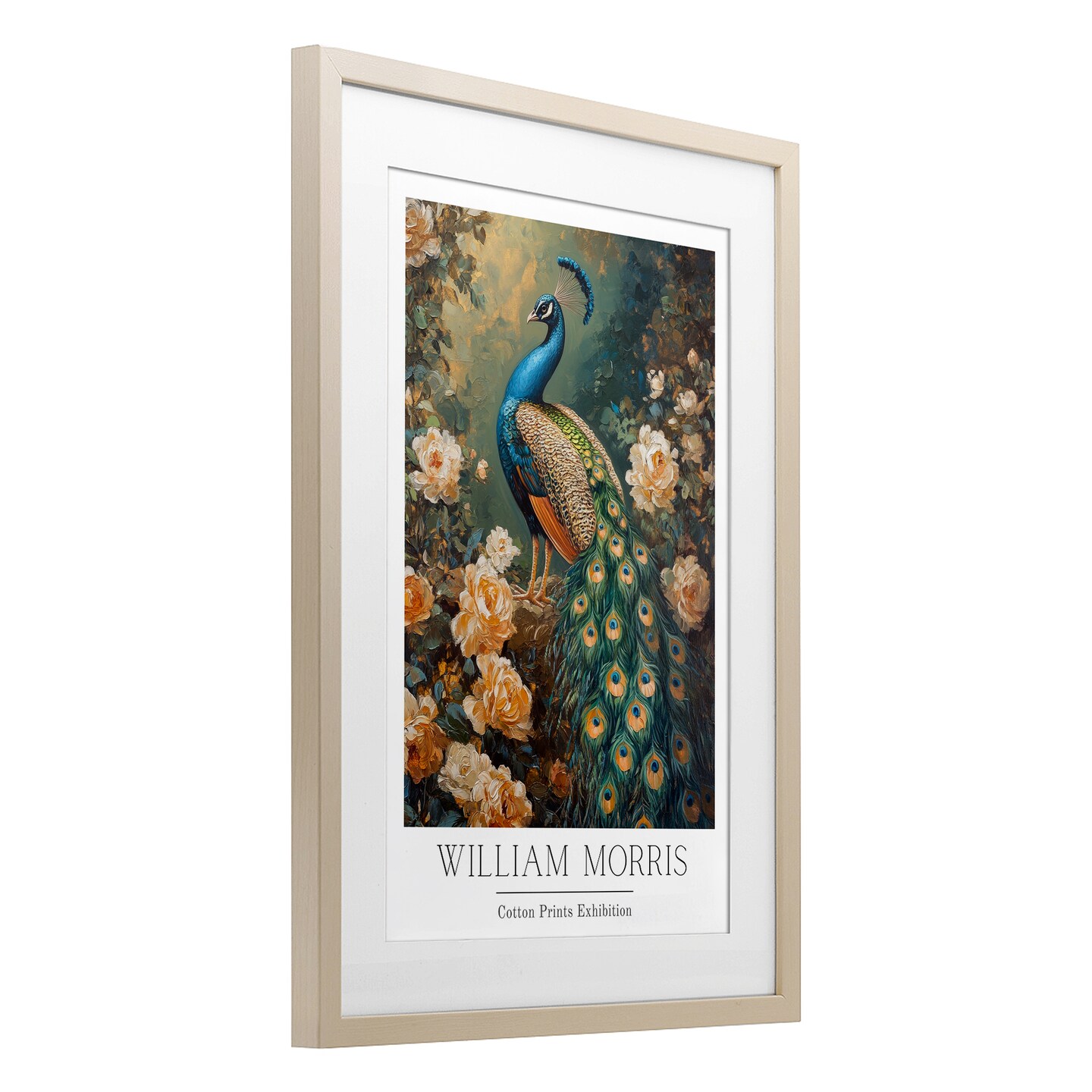Vintage Morris Inspired Blue Peacock Framed Print Under Glass Art