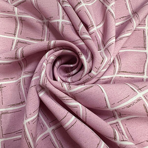 Pink Windowpane Print Crepe de Chine Fabric By the Yard