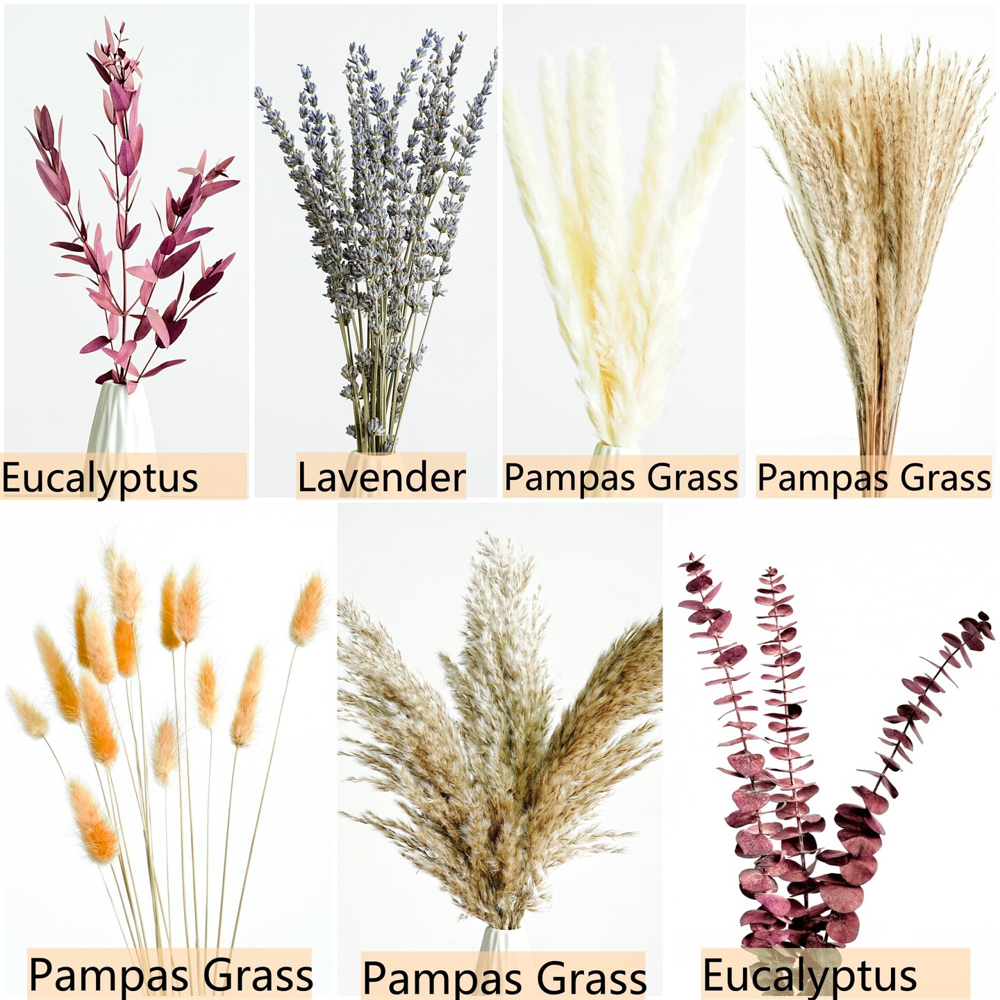 Fall Dried Flower Bouquet with Pampas Grass, Orange Bunny Tails, Lavender & Red Eucalyptus –Boho Fall Decor for Home, Vase, Porch & thanksgiving –Autumn Floral Arrangements for Fall Decorations Indoor