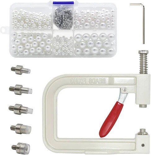 Pearl &#x26; Rivet Hand Press Setting Machine with 5 Round Die Sizes