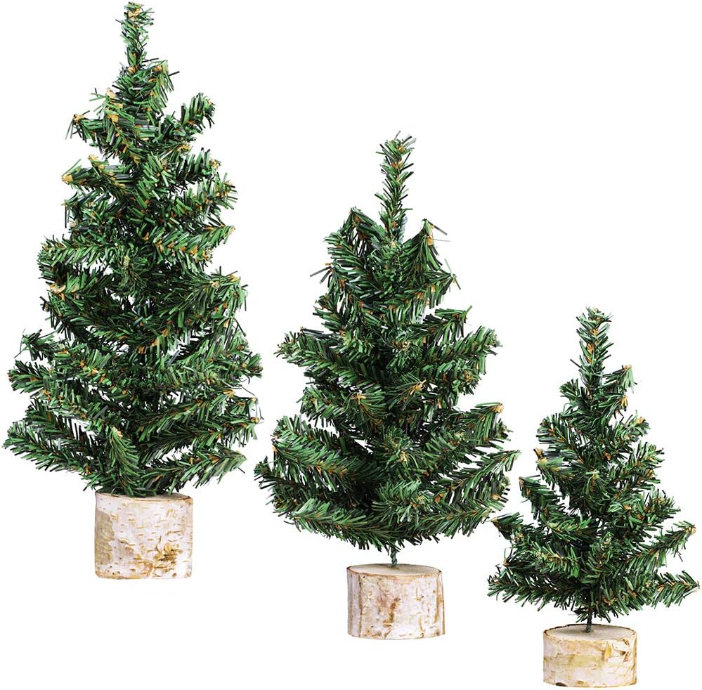 Miniature Christmas Trees for Holiday Season Tabletop (Two-tone Green and Brown) 7.5&#x22;D x 7.5&#x22;W x 10.8&#x22;H