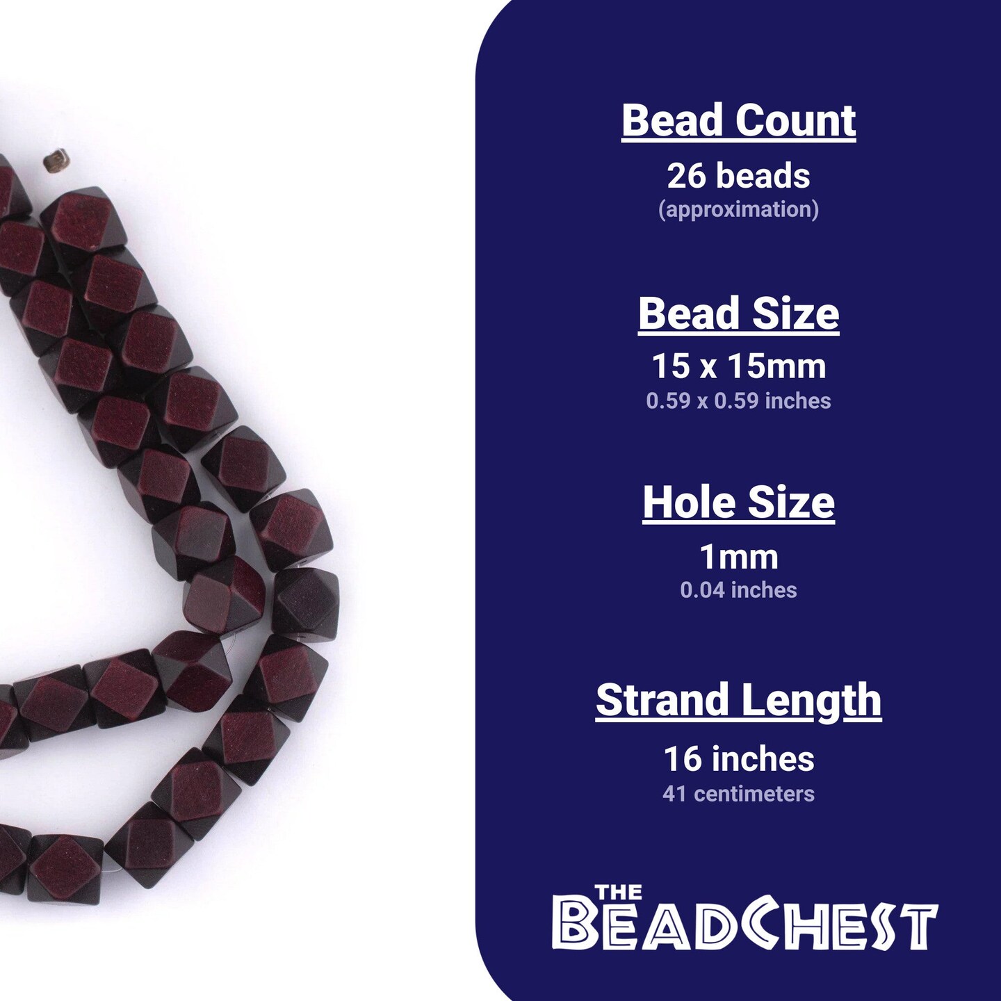 The Bead Chest Dark Brown Cornerless Cube Wood Beads: 15mm Diamond Cut Natural Organic Beads for Jewelry Making