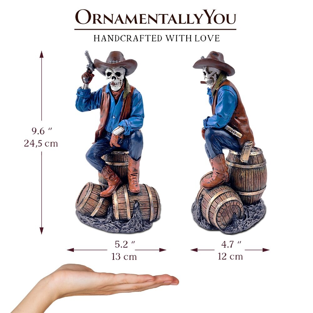 Western Skeleton Gunslinger Statue Figurine, 10&#x22; Gothic Cowboy Wild West Home Decor