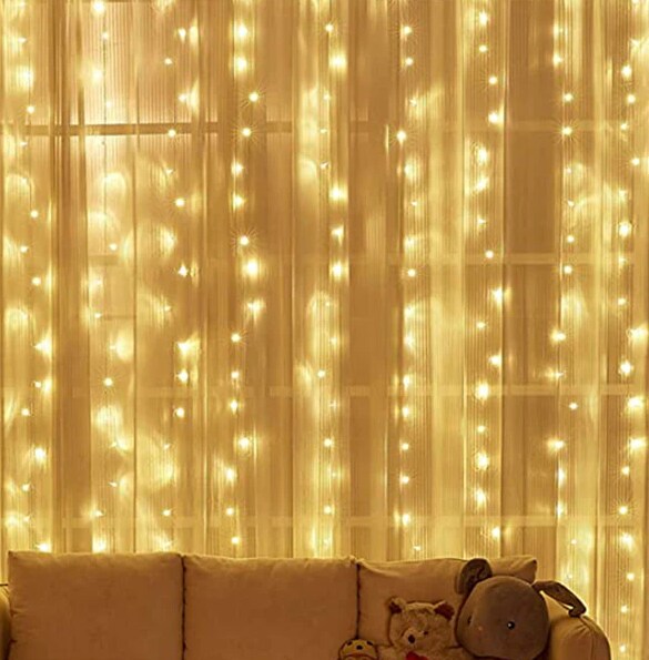 48 LED Warm White Hanging Curtain Lights, 60cm Wide x 120cm Drop