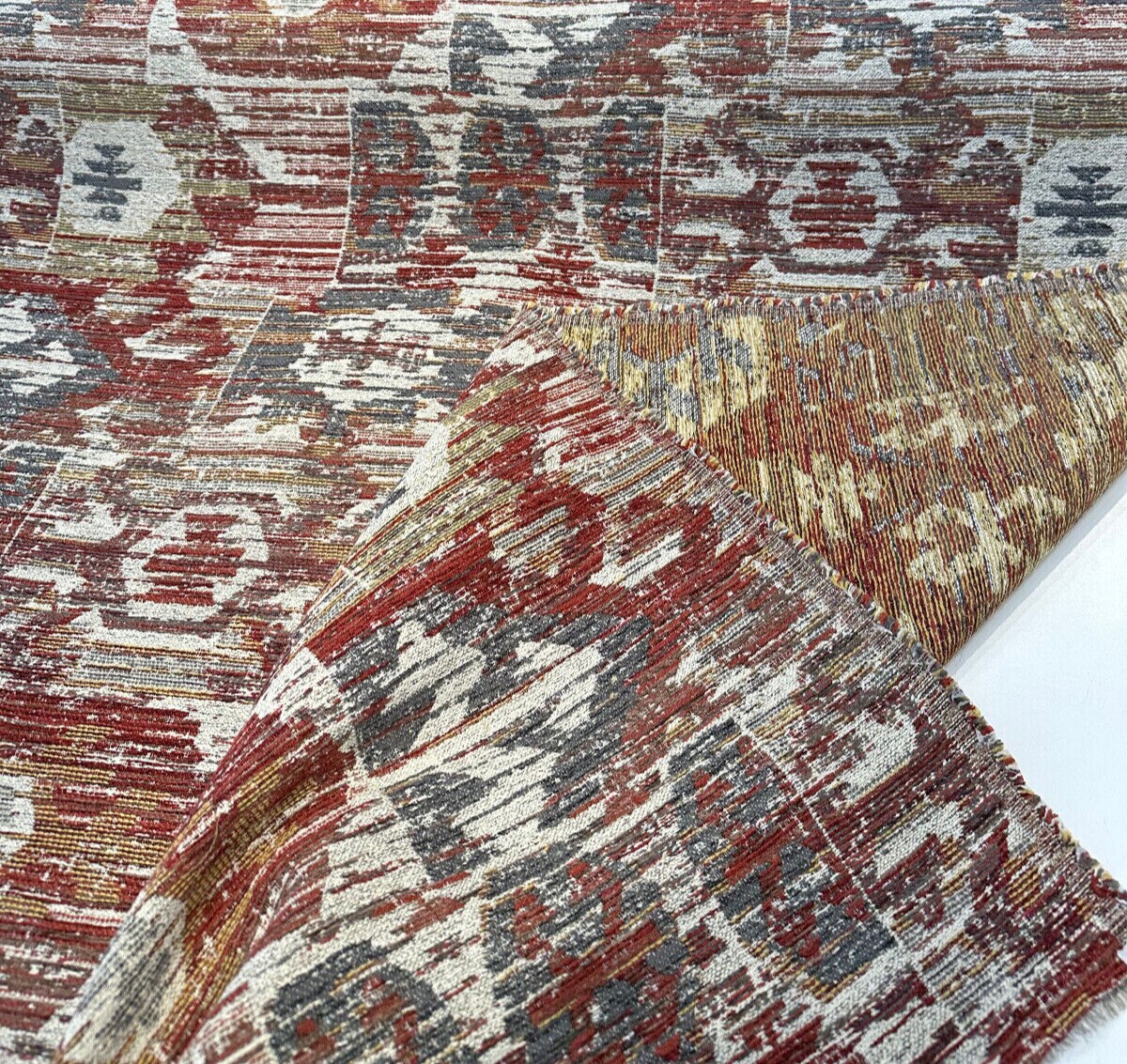 1 Yard Upholstery Chenille Fabric Tahoma Flame Vintage Medallion & Floral 70% Polyester 30% Poly Chenille