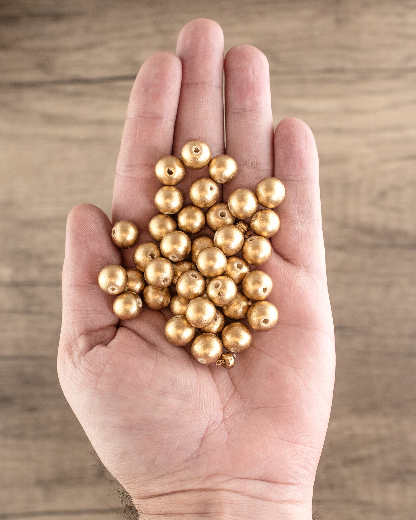 The Bead Chest Natural 10mm Wooden Beads in Gold for Jewelry Making &#x2013; Round Loose Wood Spacer Beads I Approximately 40 Beads