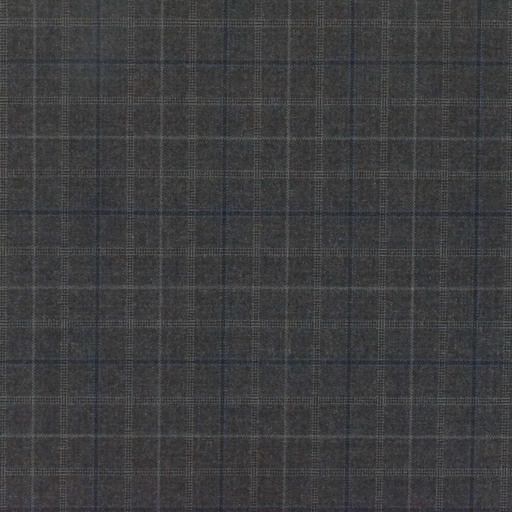 Night Gray-Blue-Multi Check Wool-Poly Woven Suiting Fabric By the Yard