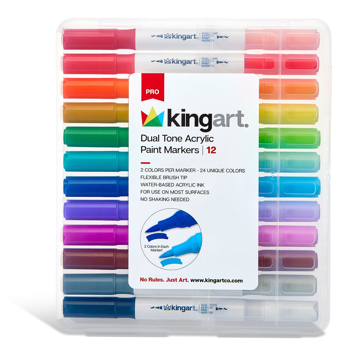 KINGART® PRO Dual Tone Acrylic Paint Markers, 12 Pens, 24 Colors