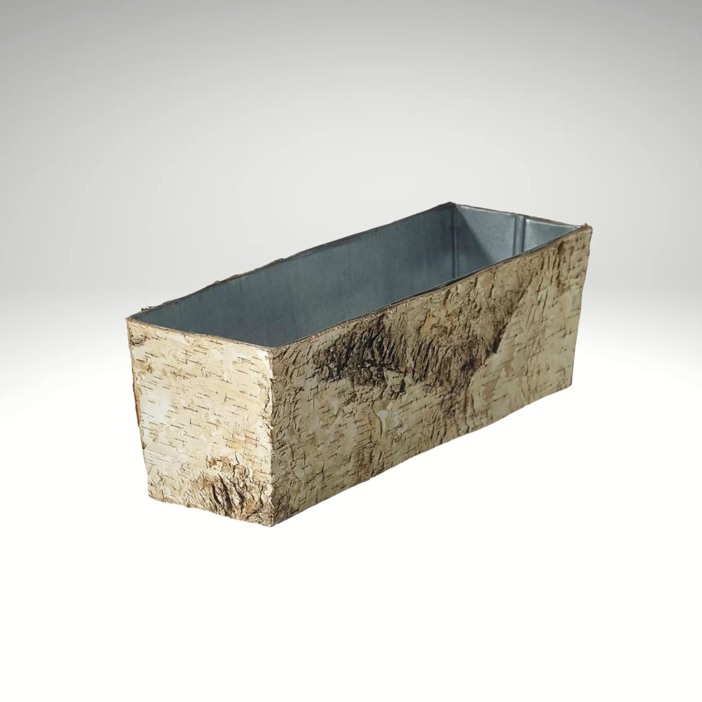 Rustic Birch Bark Rectangular Planter 12&#x22; | Metal Zinc Lined Container for Floral Designs-61891-00