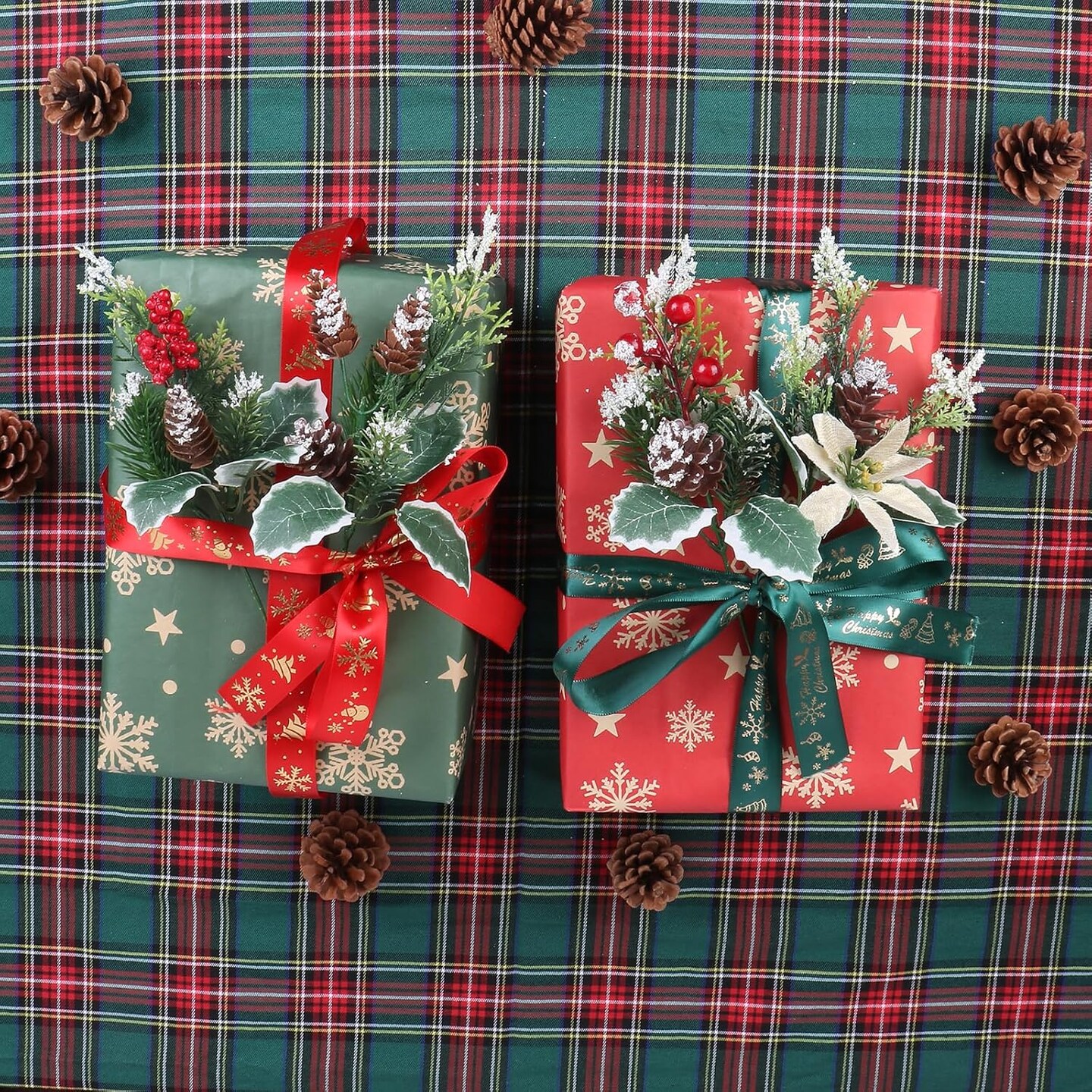 20 Pcs Artificial Christmas Tree Stems (Green,Red) 3.9&#x22;D x 3.9&#x22;W x 9.9&#x22;H
