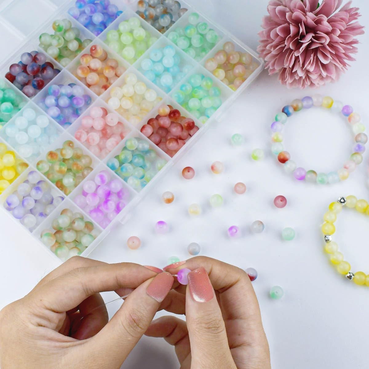 480 Piece Glass Beads - 8mm Round Crystal Beads for Jewelry Making (Mixed color)