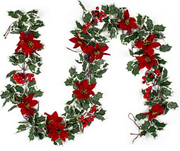 Christmas Garland- Holly Berry Garland- Poinsettia Garland