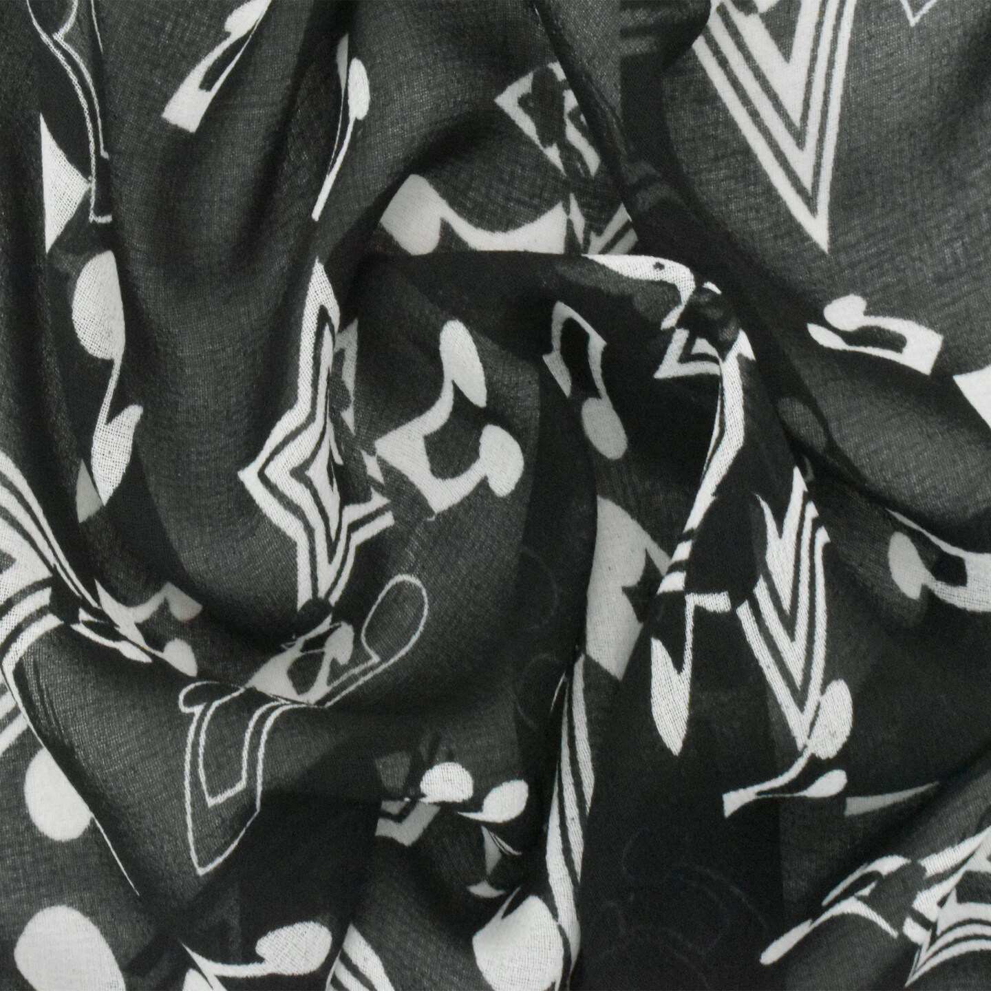 Basic Black-White Star Music Printed Poly Chiffon Woven Fabric By the Yard