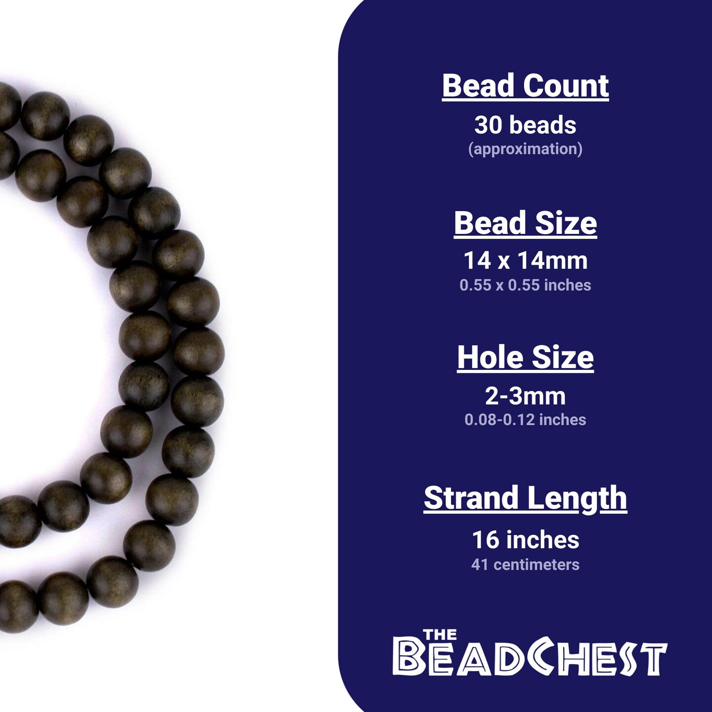 The Bead Chest Natural 14mm Wooden Beads in Green - Olive for Jewelry Making – Round Loose Wood Spacer Beads I Approximately 30 Beads