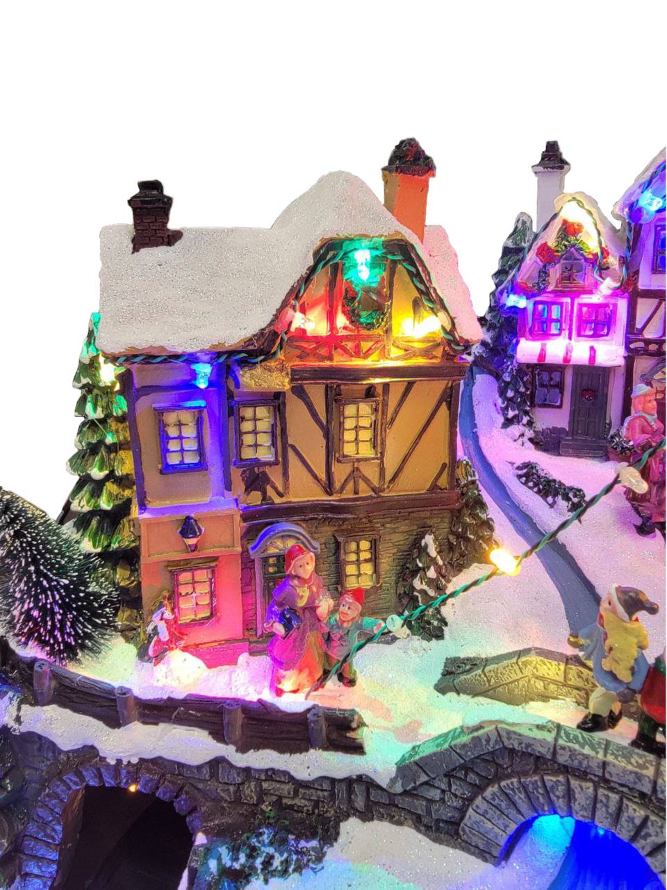 Winter Christmas Village with Train. Christmas Miniature.