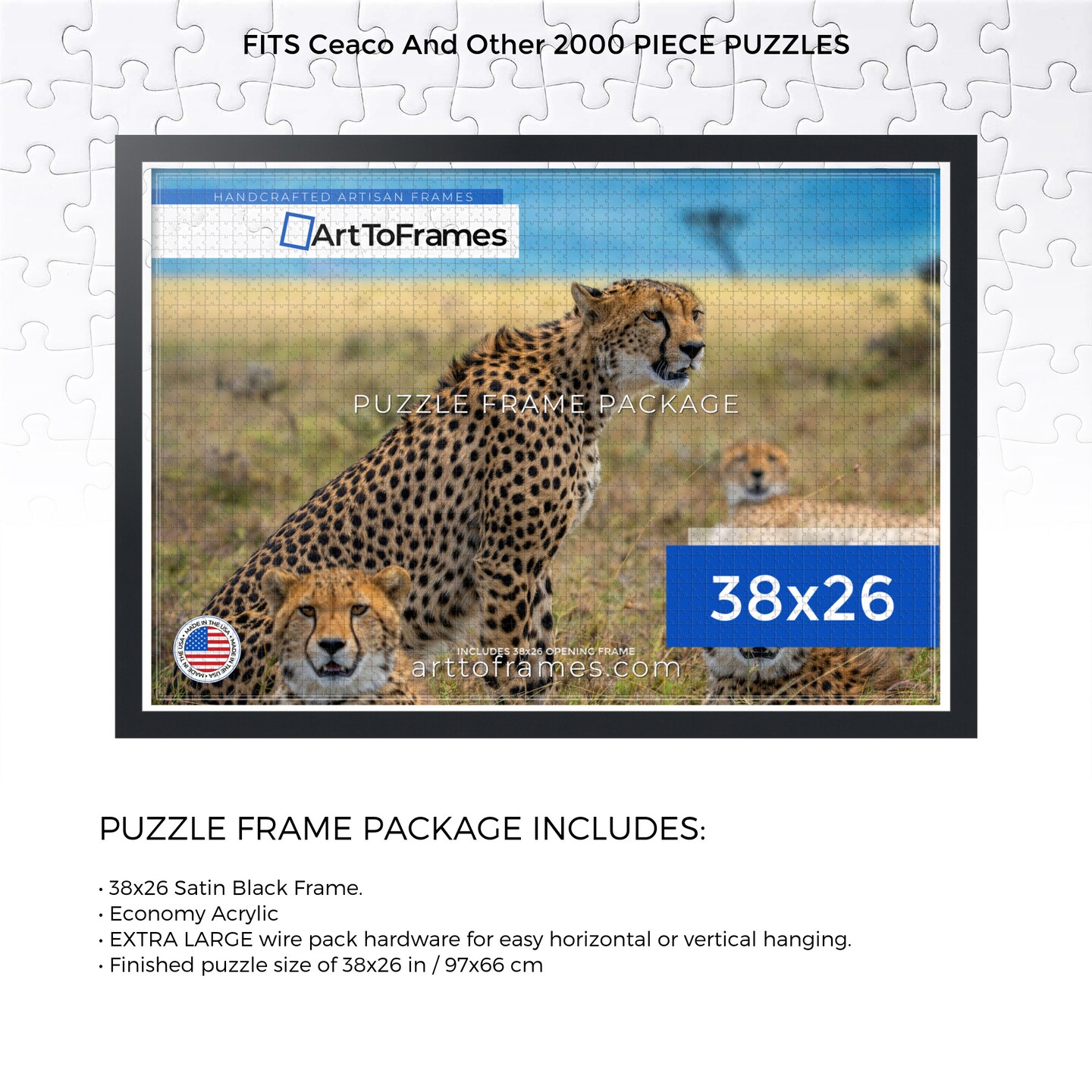 ArtToFrames 38x26 INCH / 97x66 CM Puzzle Frame for 2000 piece Puzzles.This 1.25 Inch Custom MDF Frame for Puzzles Comes with Economy Acrylic, Available in Multiple Colors