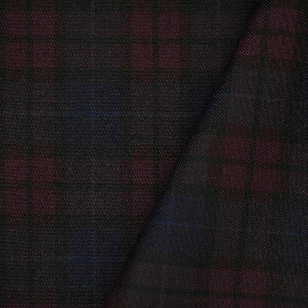 Red-Blue-Black Wool Polyester Plaid Check Twill Suiting Woven Fabric By the Yard