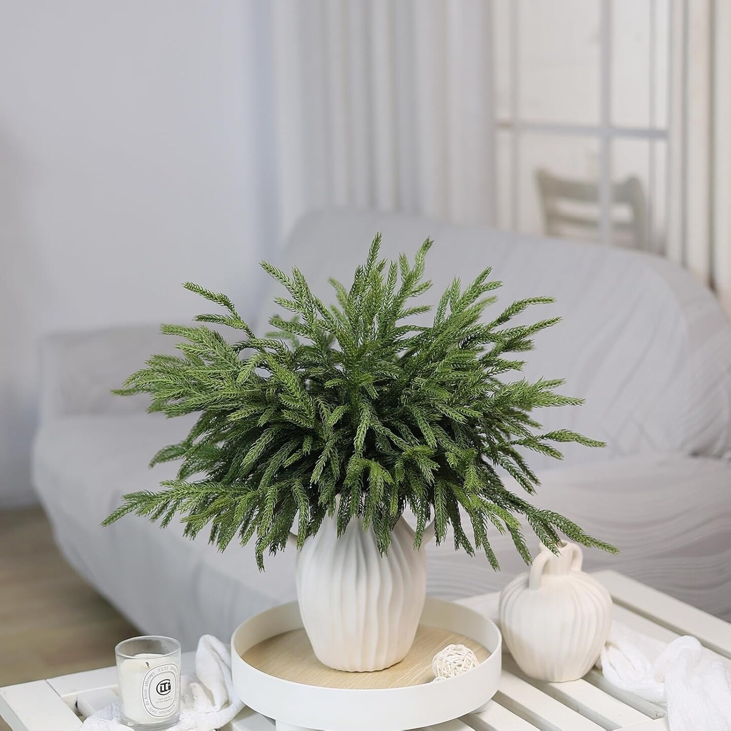 Artificial Christmas Green Plants Branches Faux Greenery Stem (Green) 0.8&#x22;D x 8&#x22;W x 18&#x22;H