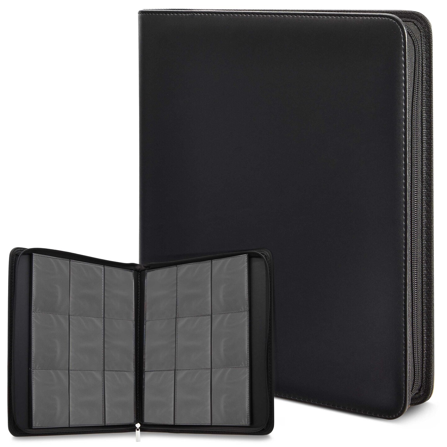 Card Binder with Zipper - 9 Pockets Trading Cards Album Folder - 360 Side Loading Pockets (Black)