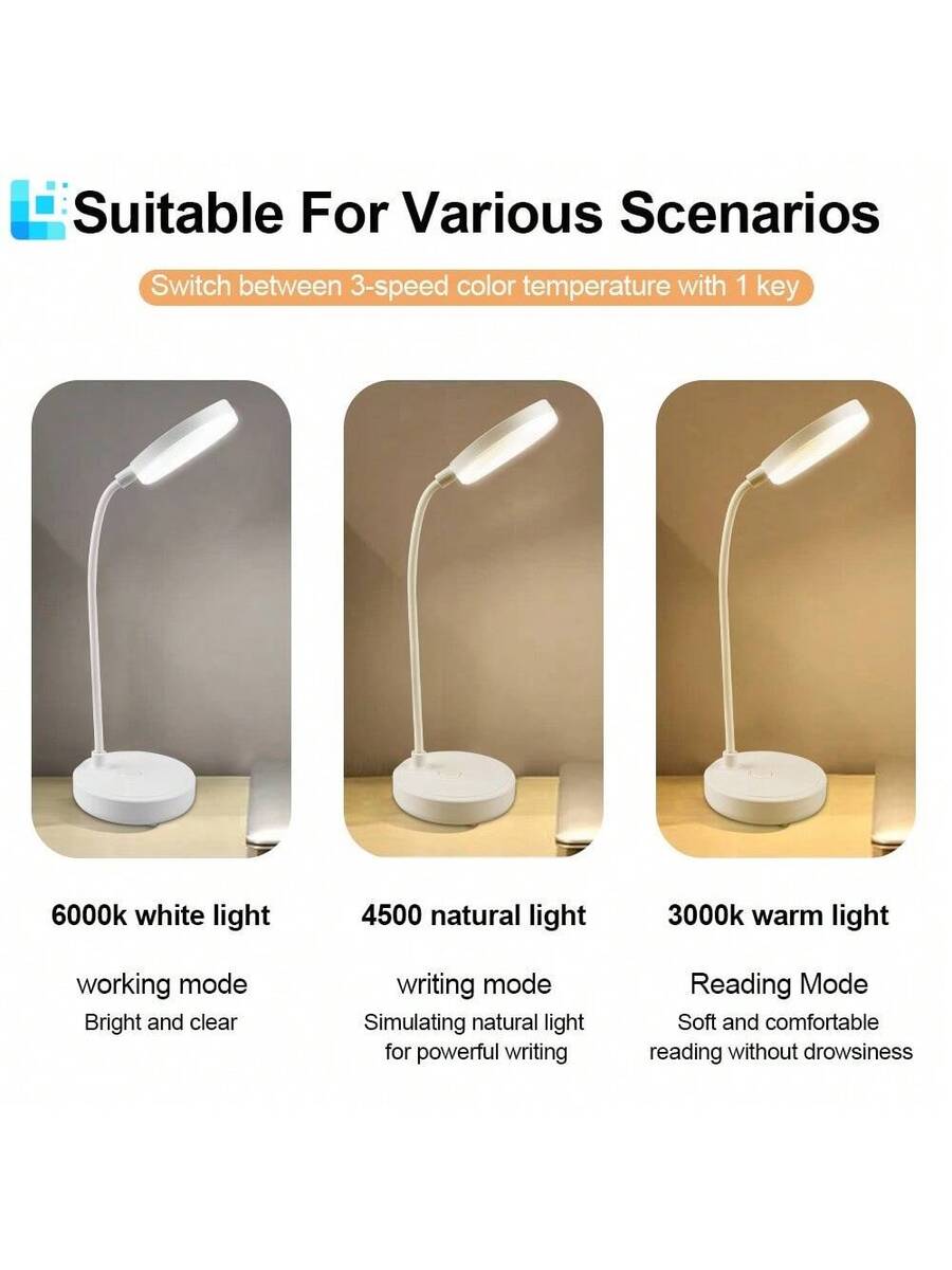 Touch Dimmable Flexible Night Lamp, USB Rechargeable Gooseneck Desk Light