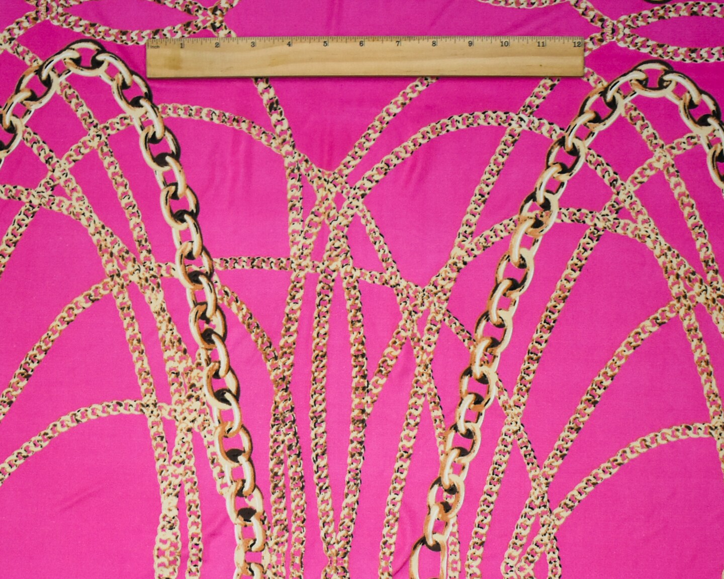 Hot Pink-Beige-Multi Chain Printed Stretch Silk Jersey Knit By the Yard