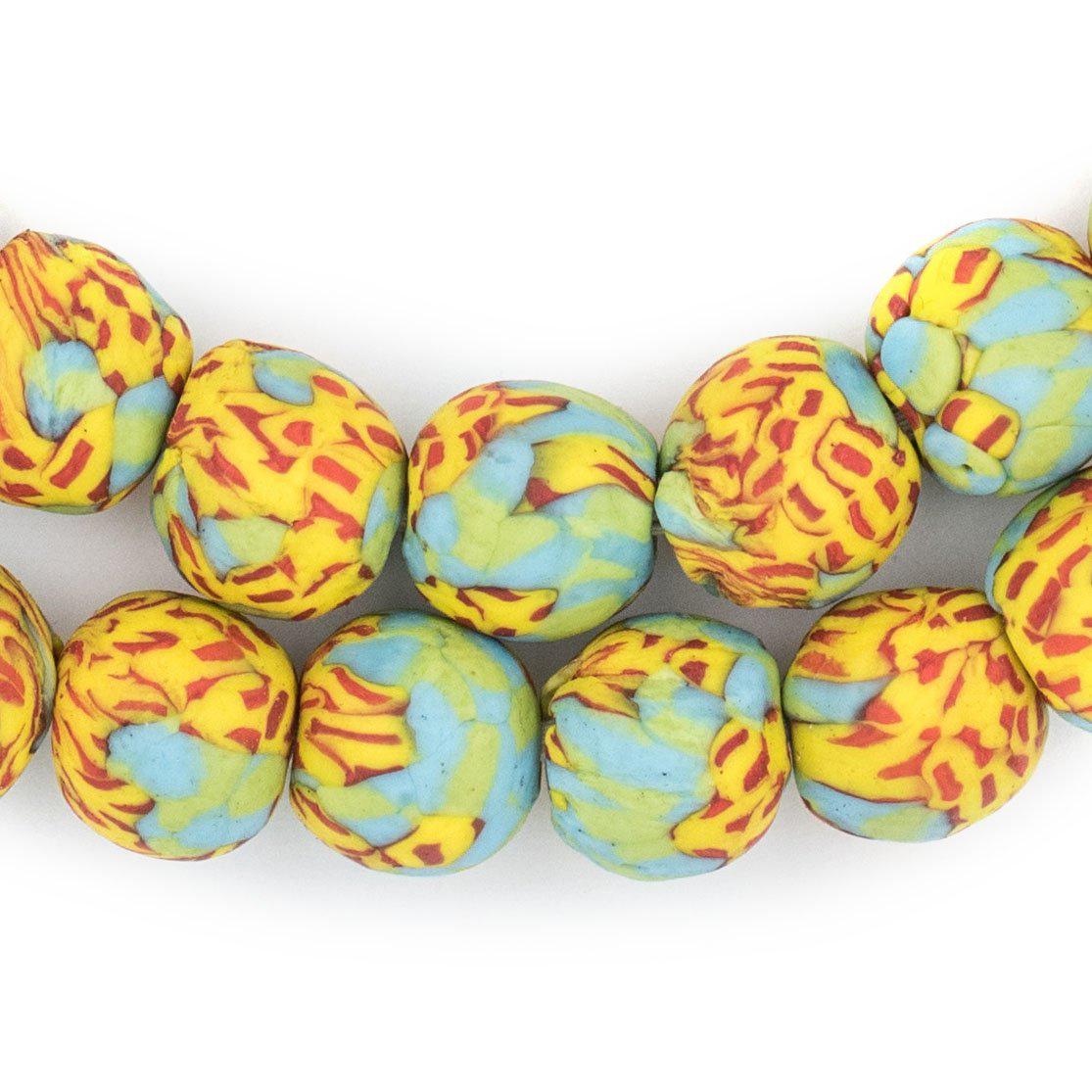 The Bead Chest Rainforest Green Fused Recycled Glass Beads 14mm Ghana African Multicolor Round Large Hole 25 Inch Strand Handmade Fair Trade