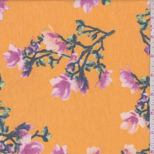 Marigold Yellow Floral Sprig Double Brushed French Terry Knit Fabric By the Yard
