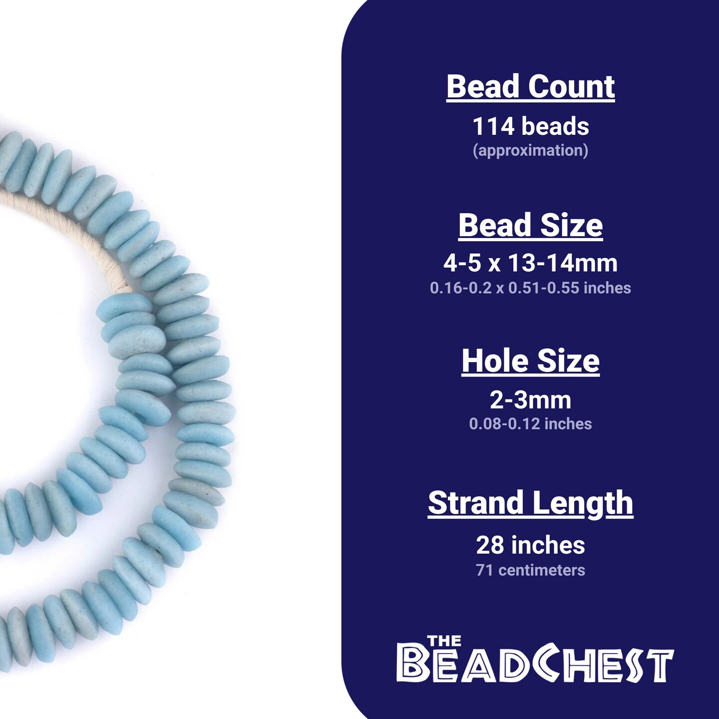 The Bead Chest Ashanti Fair Trade Glass Saucer Beads - African Tribal Ethnic Disk Rondelle Spacers (Baby Blue)