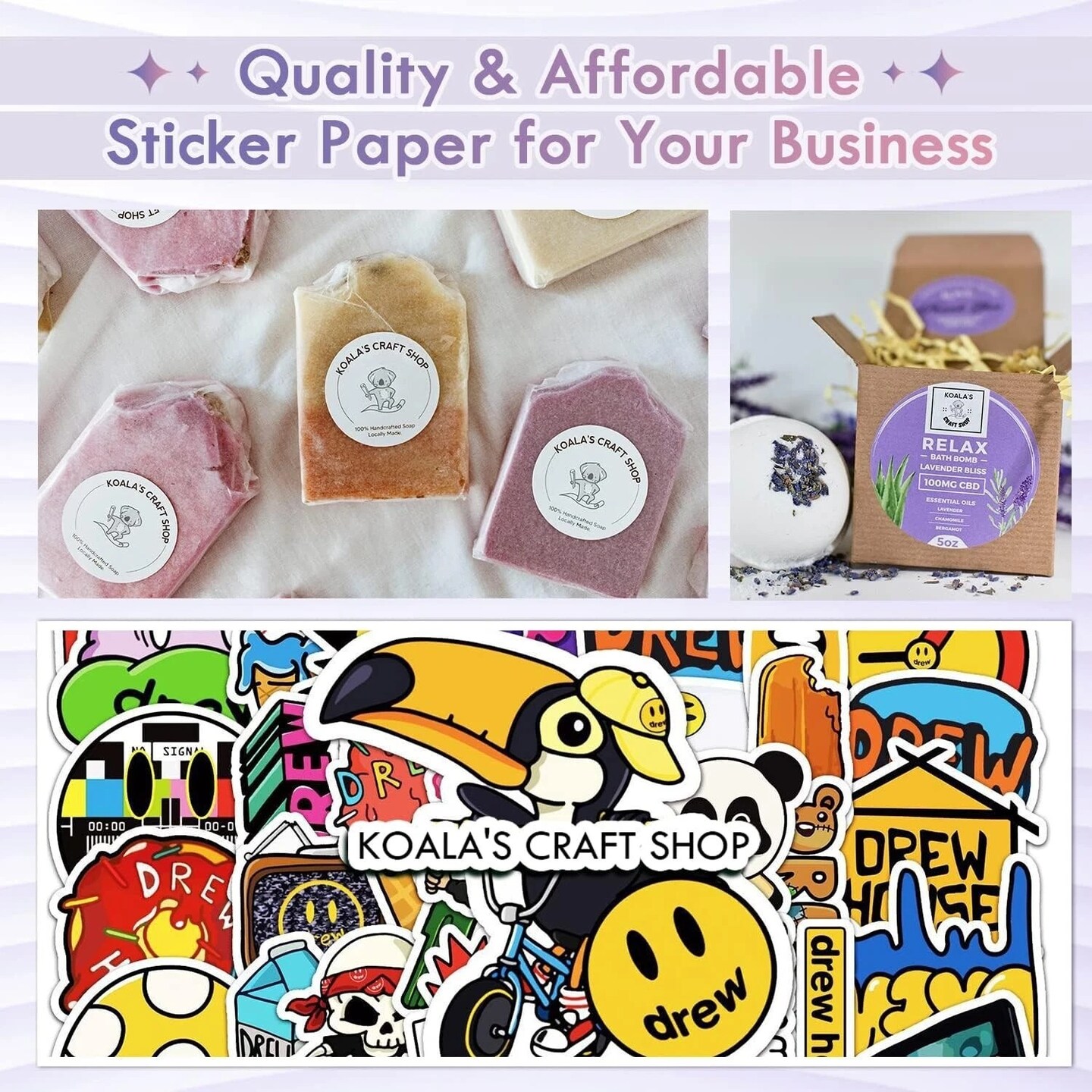 Koala Printable Vinyl Sticker Paper Roll for Inkjet Printer 13 InX32.8 FT Glossy