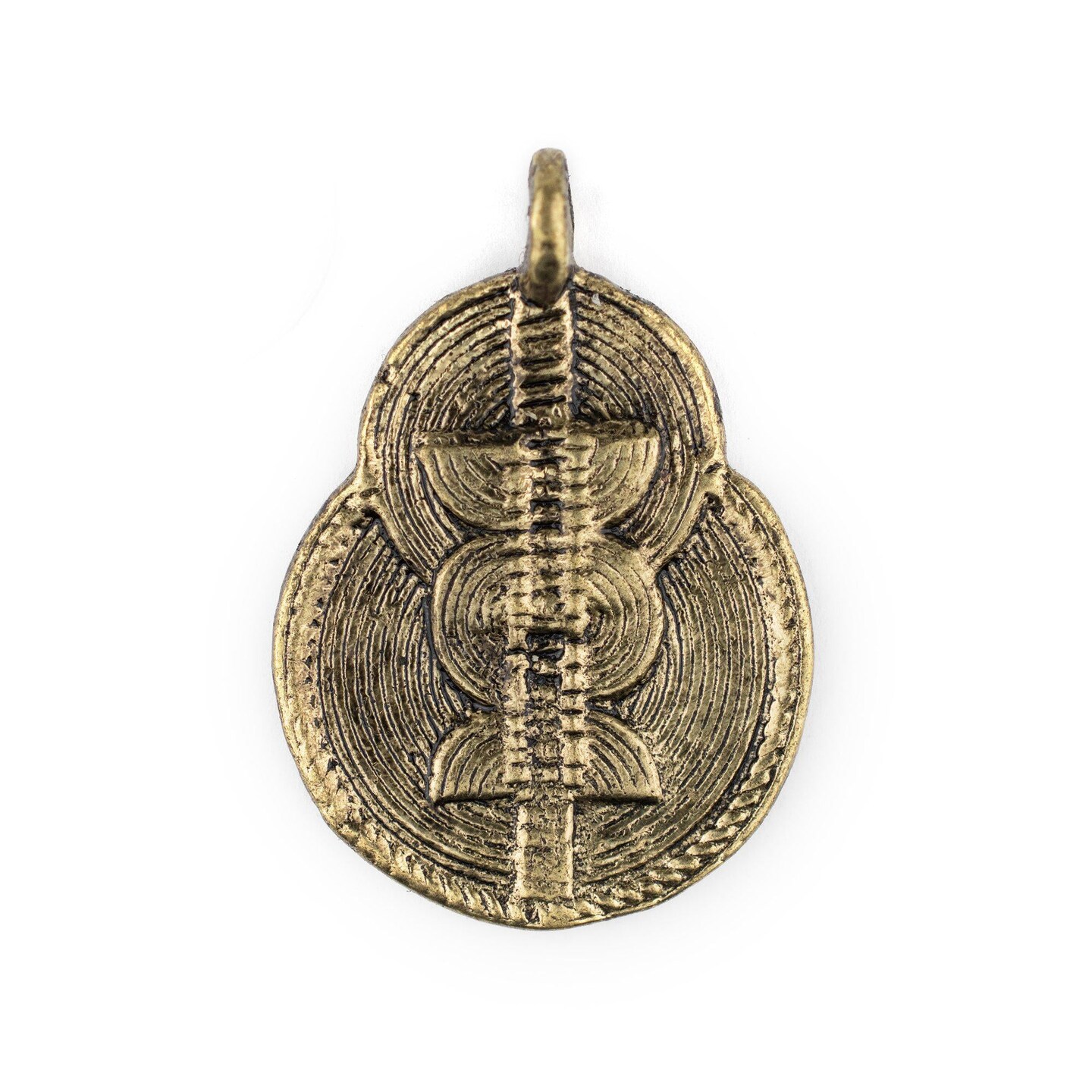 The Bead Chest Brass Double Sun &#x26; Moon Baule Pendant (32x46mm): African Tribal Metal Pendant for DIY Jewelry and Necklace