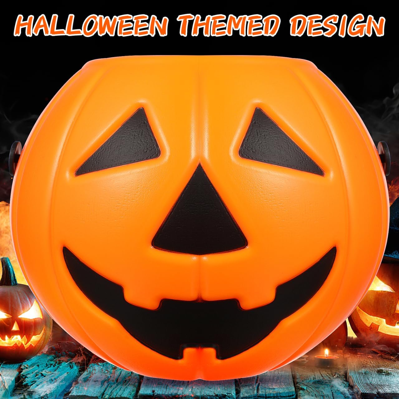 2Pcs Plastic Bucket Halloween Pumpkin Bucket (Orange) 7&#x22;L x 7&#x22;W x 5.5&#x22;H