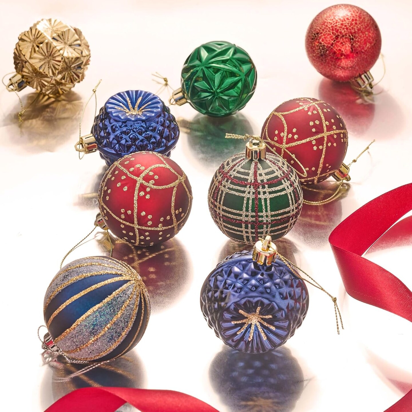 Ornaments for Christmas Trees 16ct 2.36 Inches (Red Green and Gold)