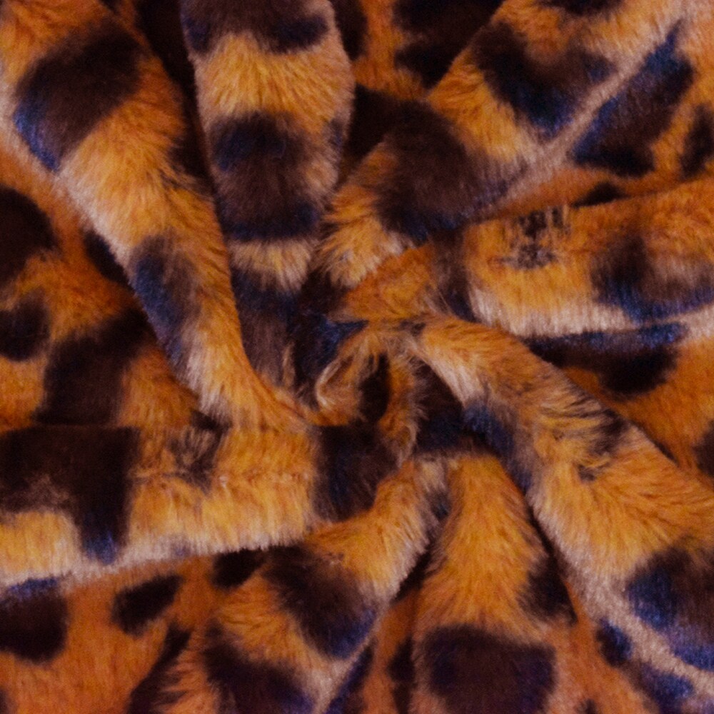 Earth Orange-Black-Brown Leopard Printed Faux Fur Stretch Knit Fabric By the Yard