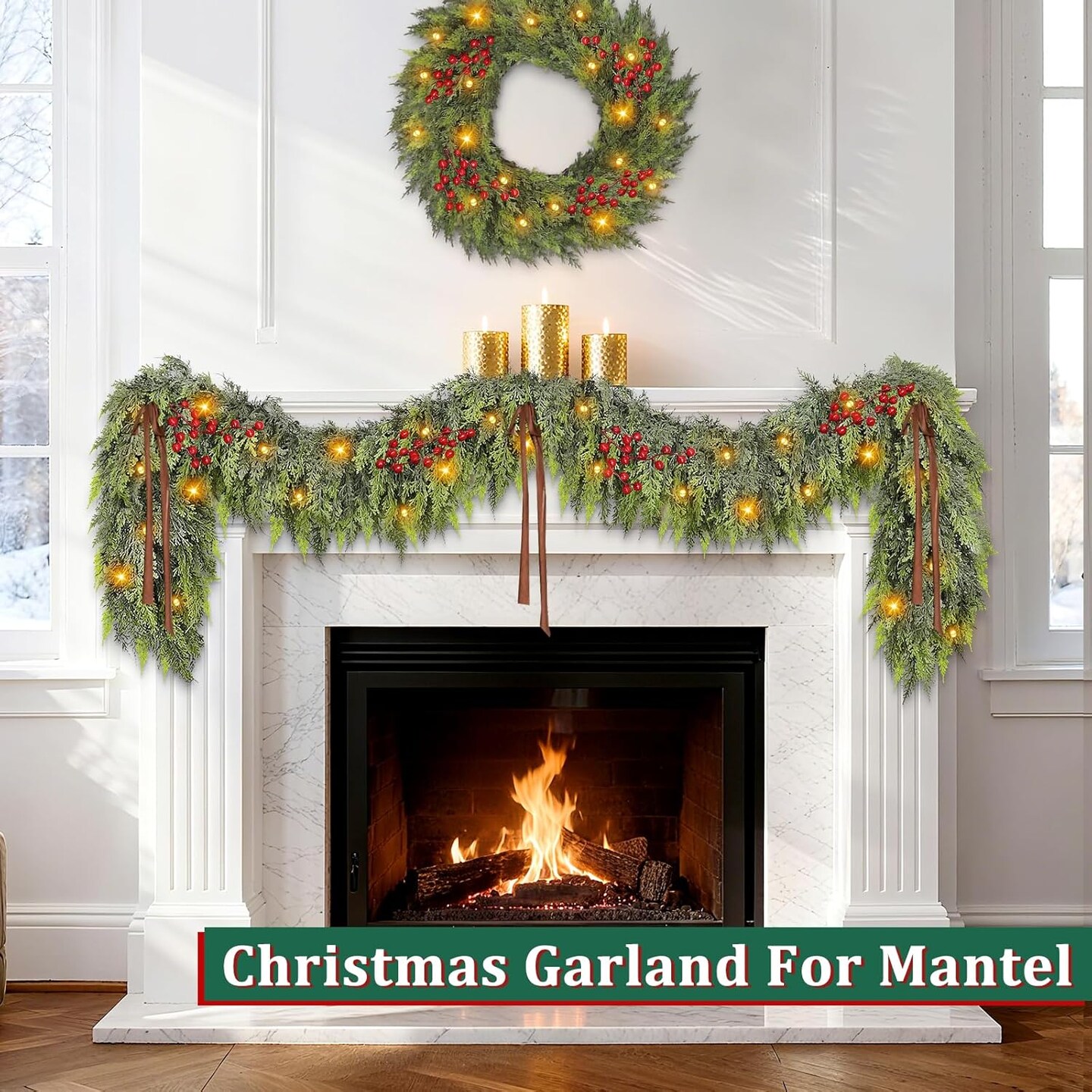 30LED 6 Ft by 12 Inch Thick Prelit Christmas Garland with Lights (Green) 13.07 x 11.1 x 3.43 inches