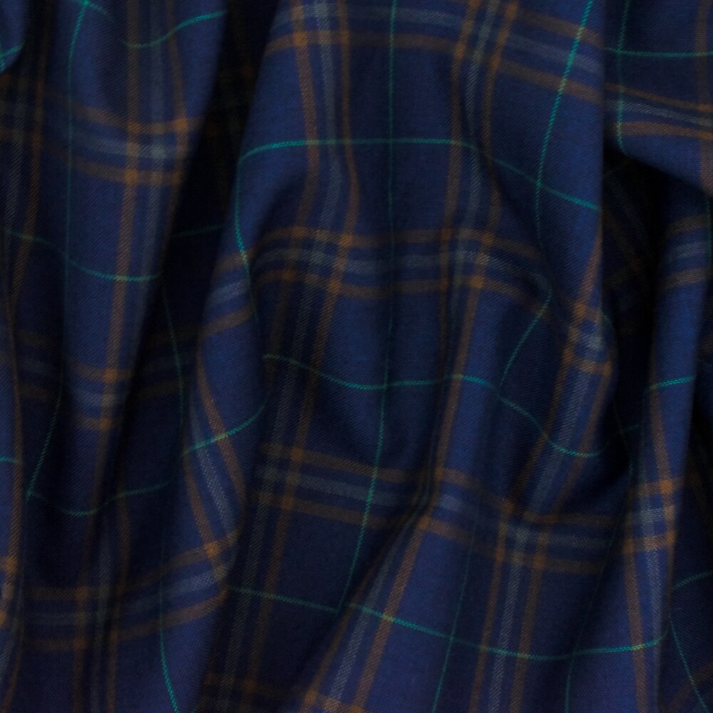 New Navy-Brown-Multi Plaid Wool Polyester Woven Suiting Fabric By the Yard