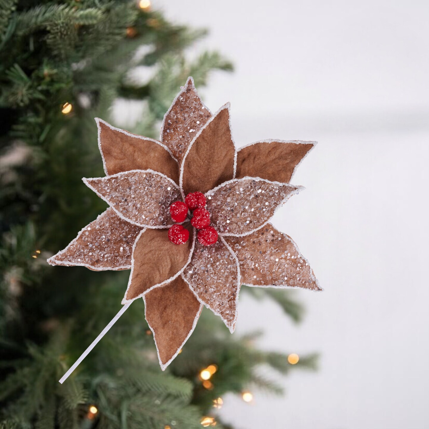 10&#x22; Frosted Gingerbread Poinsettia Pick