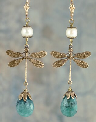 Pewter Plated Brass Smaller Ornate Dragonfly Two Ring Connectors - Set of Six - P-2C12