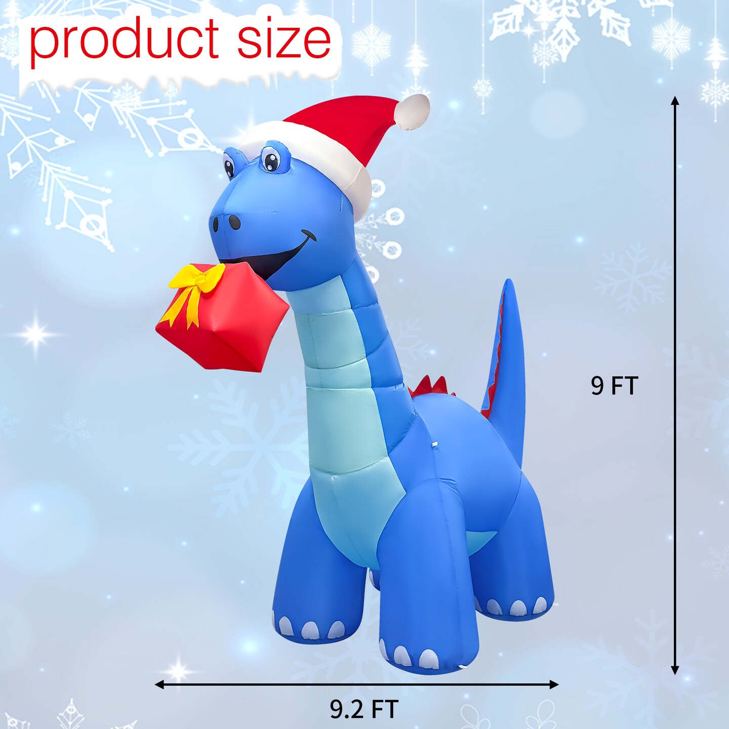 GOOSH 8FT Animated Blue Dinosaur Inflatable with Nodding Head and LED Lights