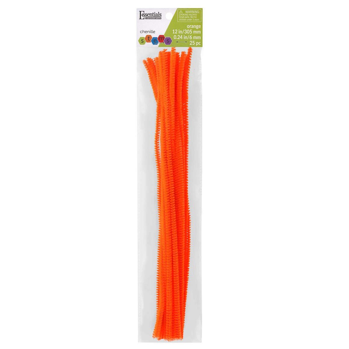 Essentials By Leisure Arts Chenille Stems Orange, 12 Inch 6mm, Bendable Craft Pipe Cleaners for DIY Projects, Dolls, Animals, Ornaments, and Decorations, 25 Pack