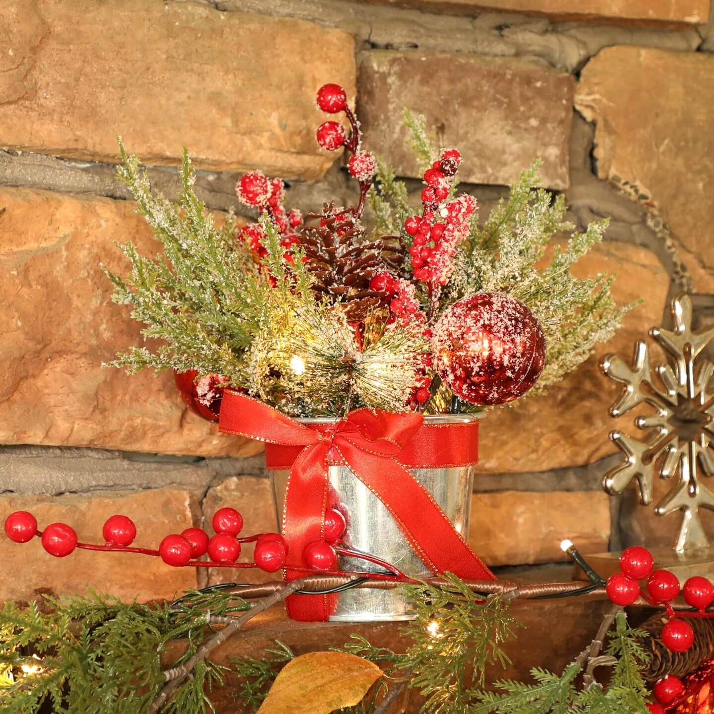 Christmas Table Tree Decorations Mini Trees with Lights (Green)