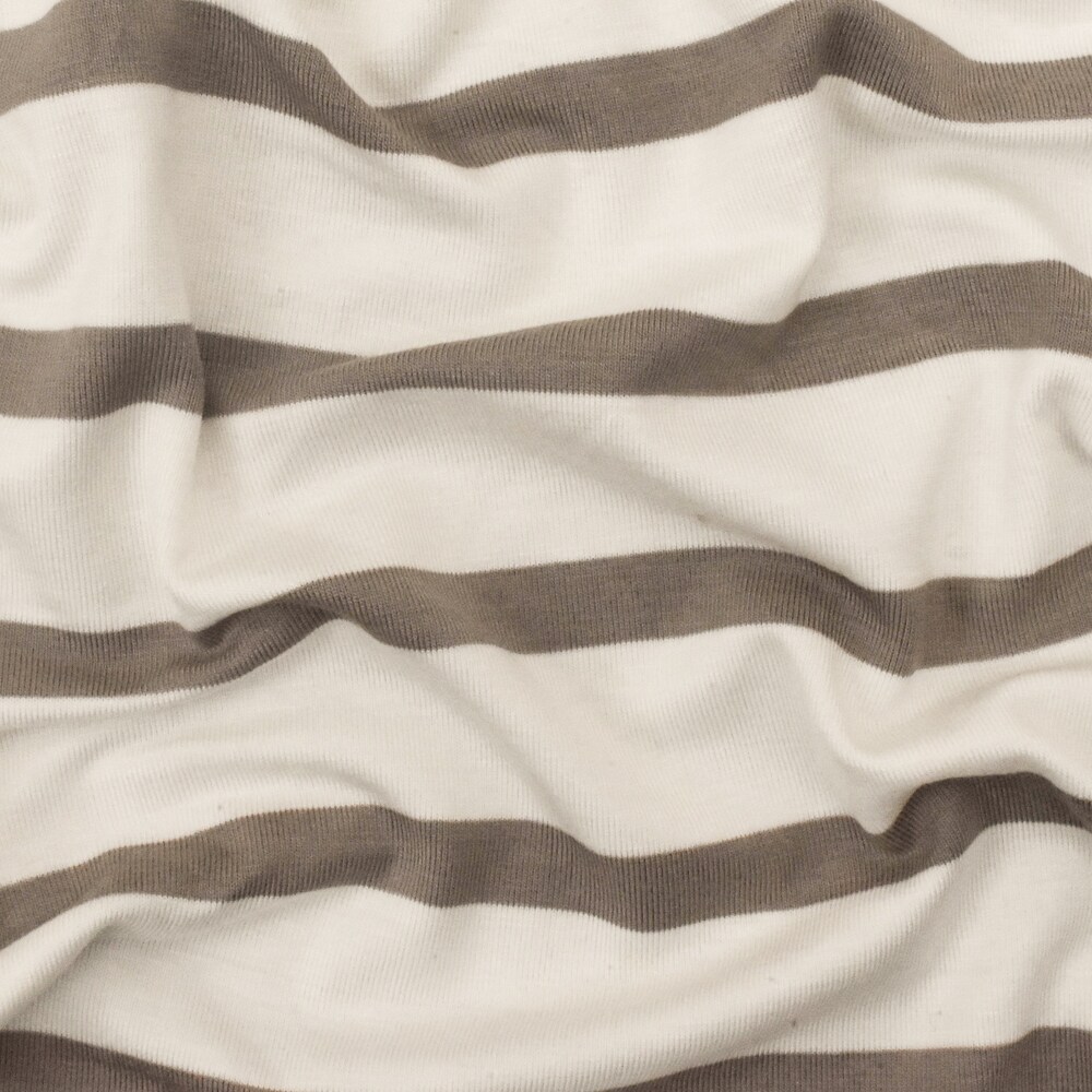 Taupe-Ivory Stripe Stretch Spandex Rayon Modal Jersey Knit Fabric By the Yard
