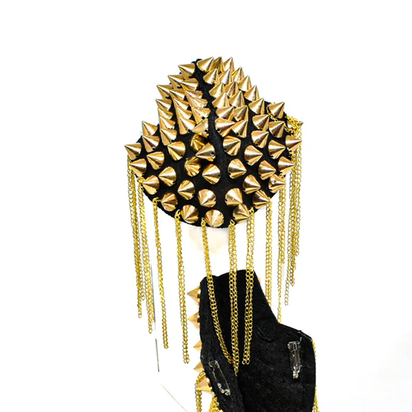 Gold Studded Shoulder Epaulet Pair with Dangling Chains for Metal Head Fashion