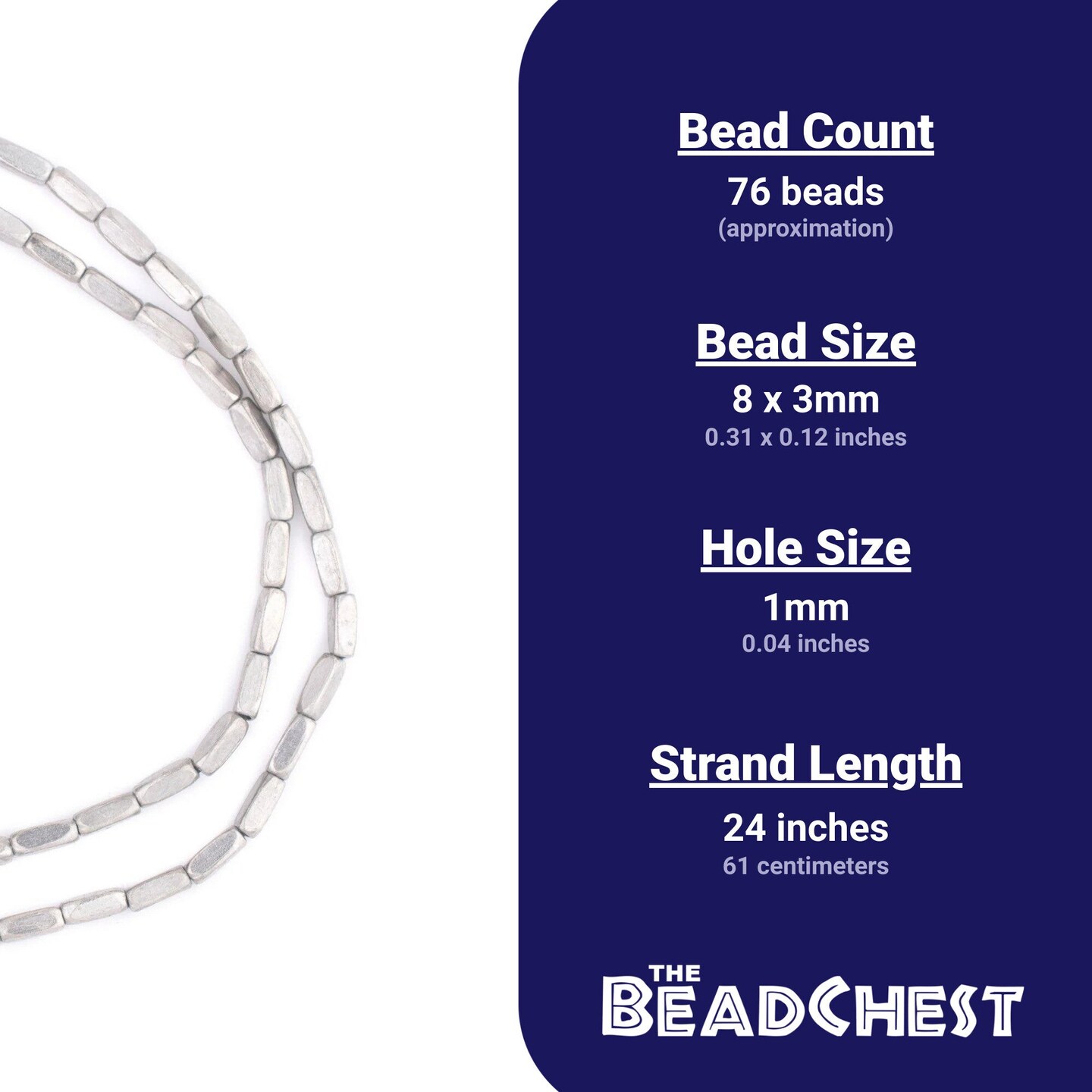 The Bead Chest Silver Faceted Rectangle Beads (8x3mm)