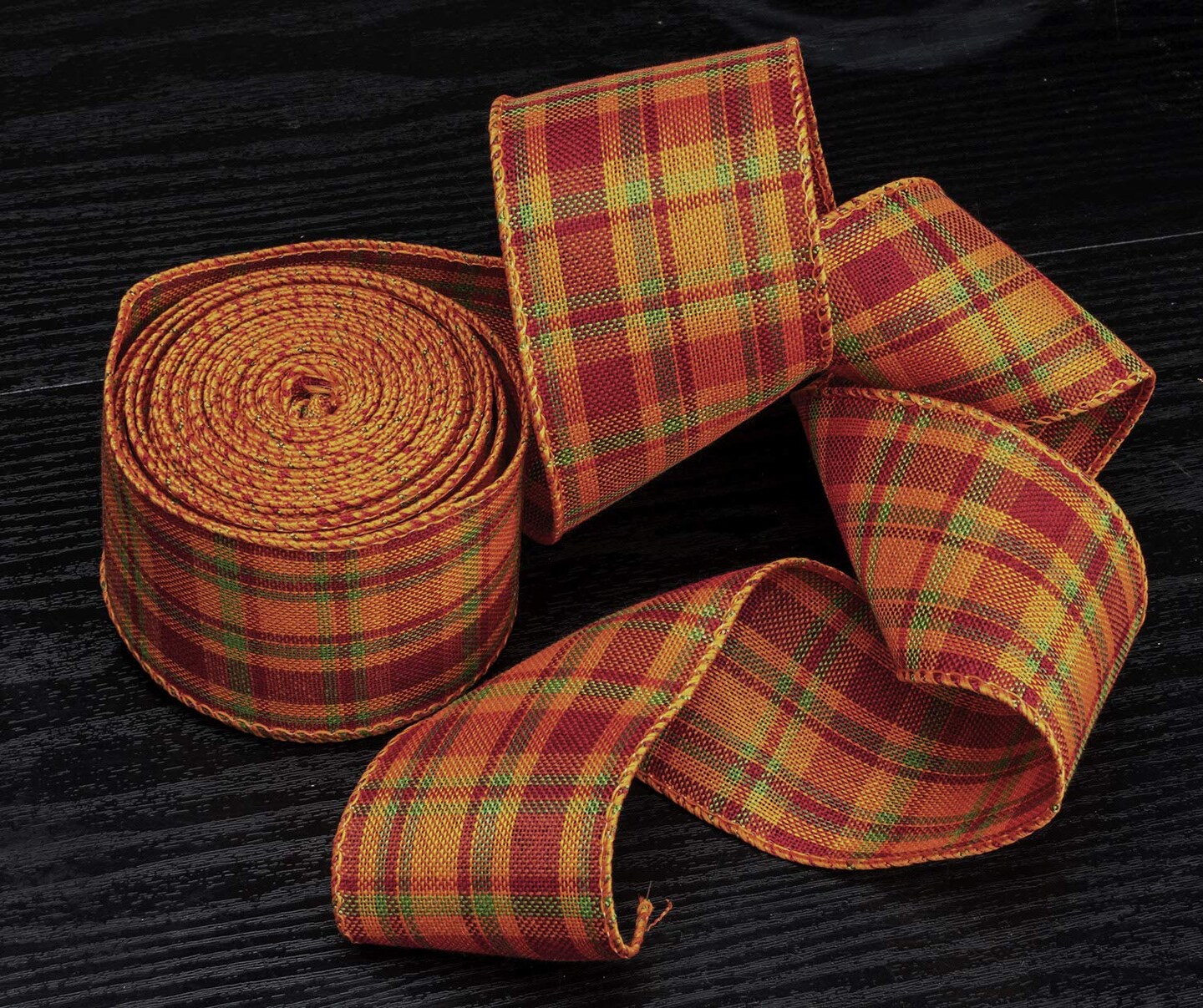 Orange/Red/Green Buffalo Plaid Ribbon Wired Edge Gingham Ribbon for Thanksgiving Decoration and Bows Craft,10 Yards by 2.48 Inches (Style 6)