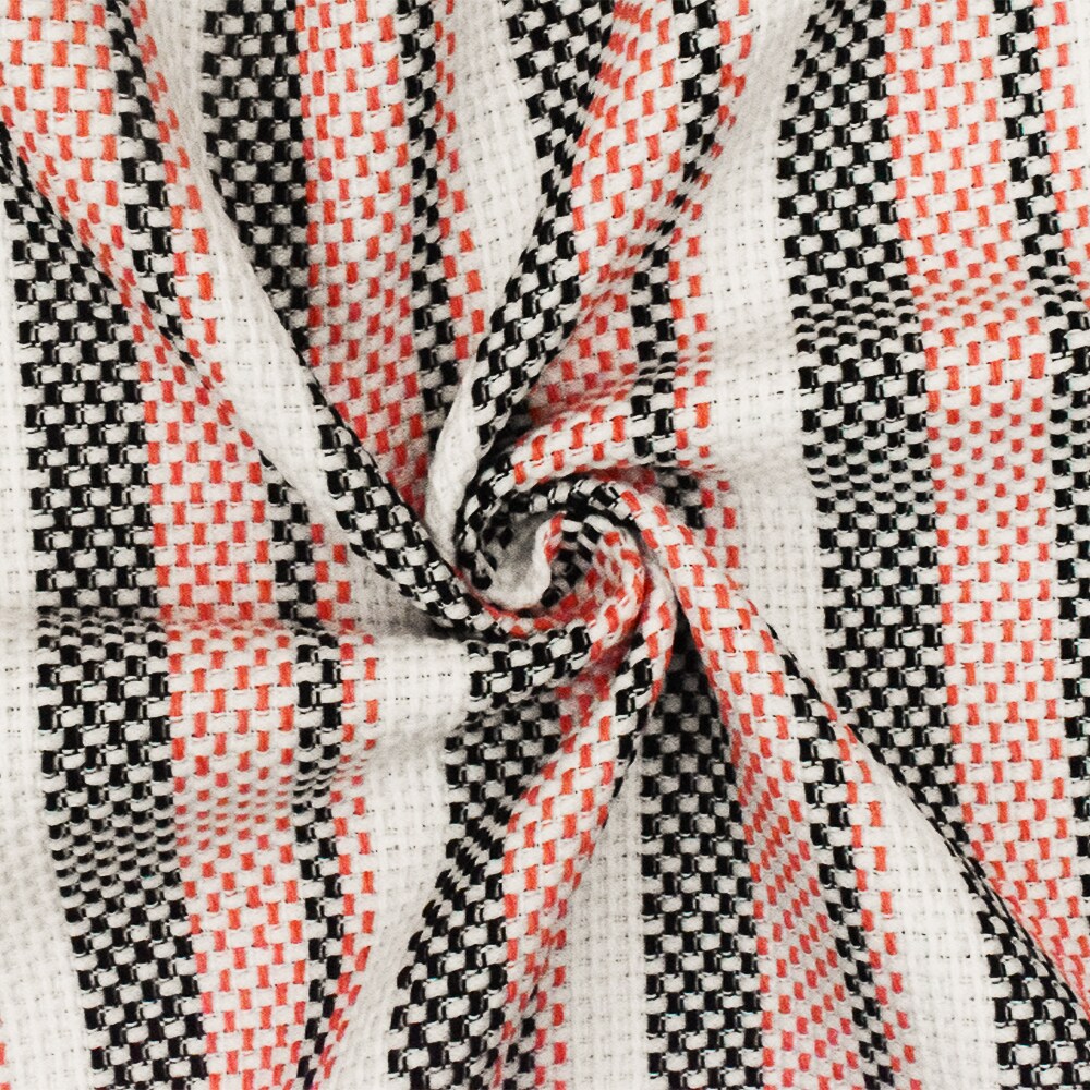 Bright Orange-Black-White Stripe Poly-Linen Dobby Woven Fabric By the Yard