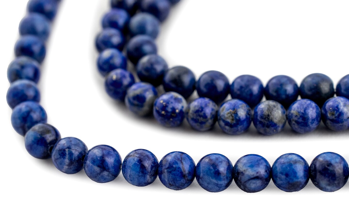 The Bead Chest Lapis Lazuli Round Beads: Mottled Design Gemstone Jewelry Supply, Full Strand, Various Sizes