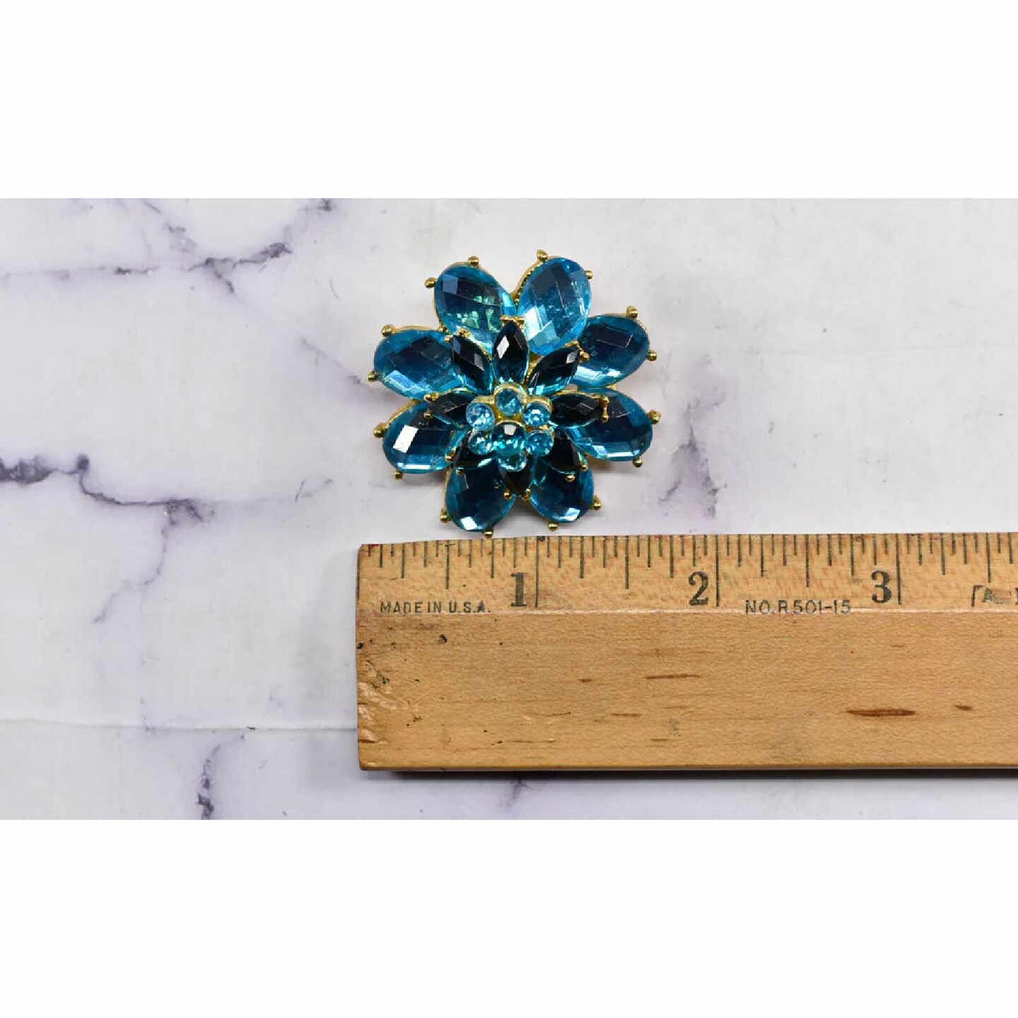 Blue Rhinestone Brooch Pin For Clothing Hats Bags DIY Crafts 1 3/4 Inch