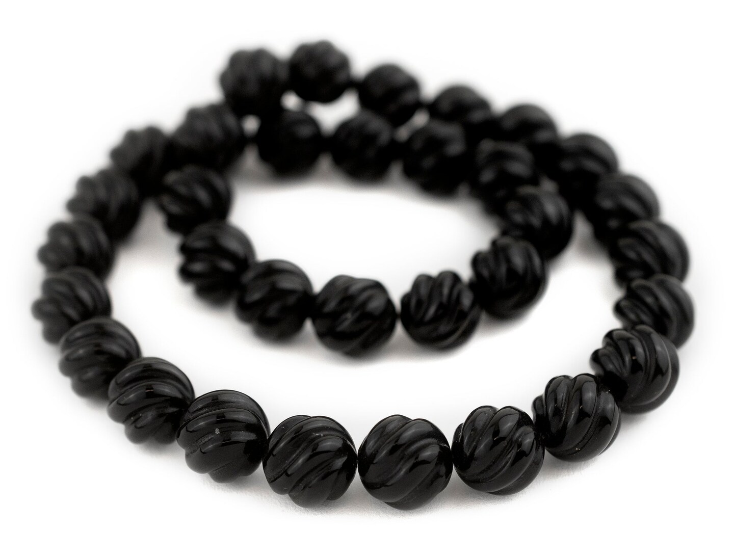 The Bead Chest Carved Swirl Round Onyx Beads 12mm Black Gemstone 16 Inch Strand